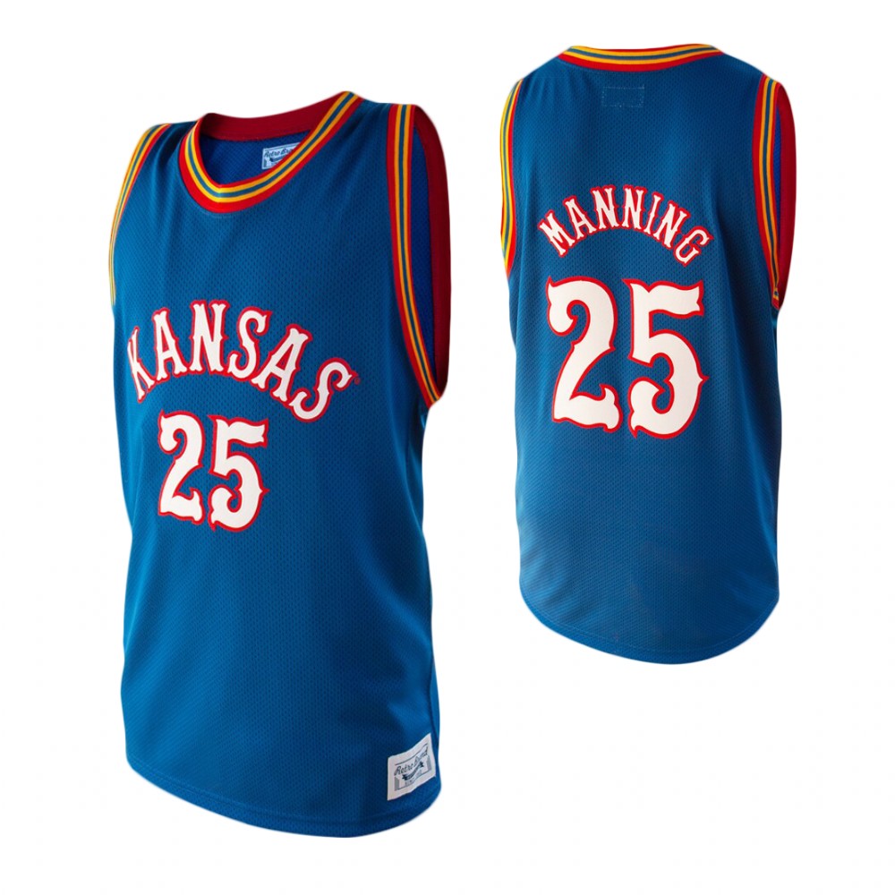 Men's Kansas Jayhawks #25 Danny Manning Blue Basketball Stitched NCAA Jersey